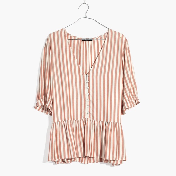 Madewell Courtyard Ruffle Women's Striped Tan Top Size Small - Picture 4 of 14
